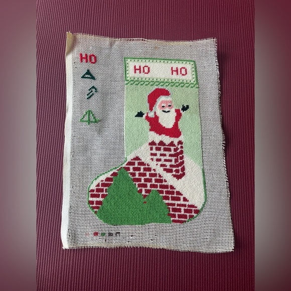 Santa Going Down the Chimney Stocking Needlepoint Canvas Vintage Christmas - Picture 3 of 8